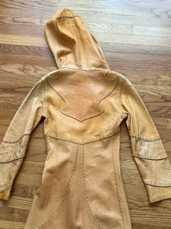 Vintage Pieles Pitic 70’s whipstitch leather raw edge festival hippie coat - Picture 13 of 13